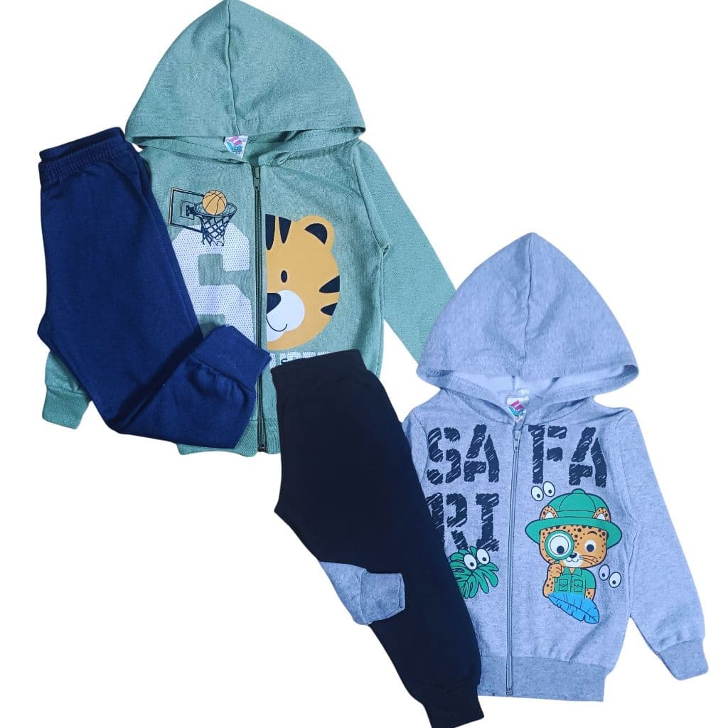 Kit 2 Conjuntos de Moletom Infantil MENINO com Zíper e Capuz- SORTIDO - 01 ao 08