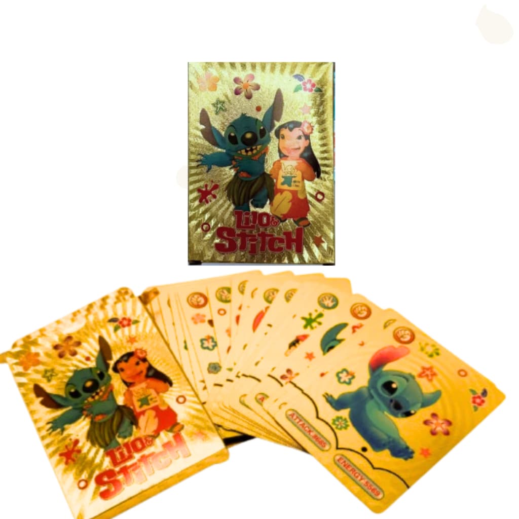Kit Cartas Lilo & Stitch 55 Peças Gold Edition Cards Raros e Colecionáveis