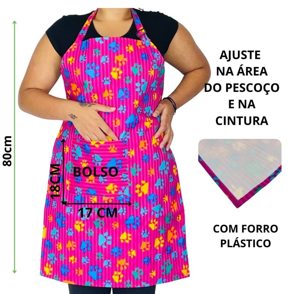 Avental Banho e Tosa Estampado, Lavável, Petshop com ajuste