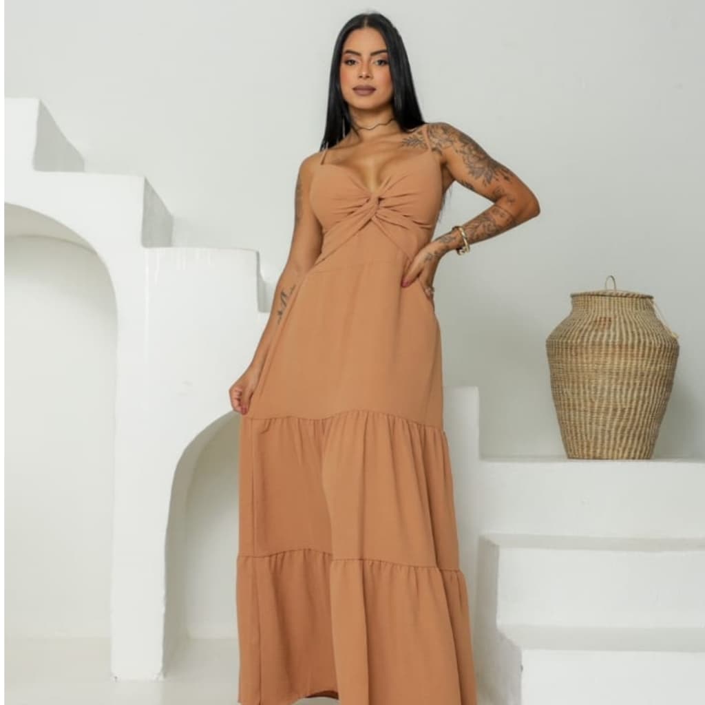 Vestido Longo Feminino com Bojo Alça Fina Elegante Festa Evento