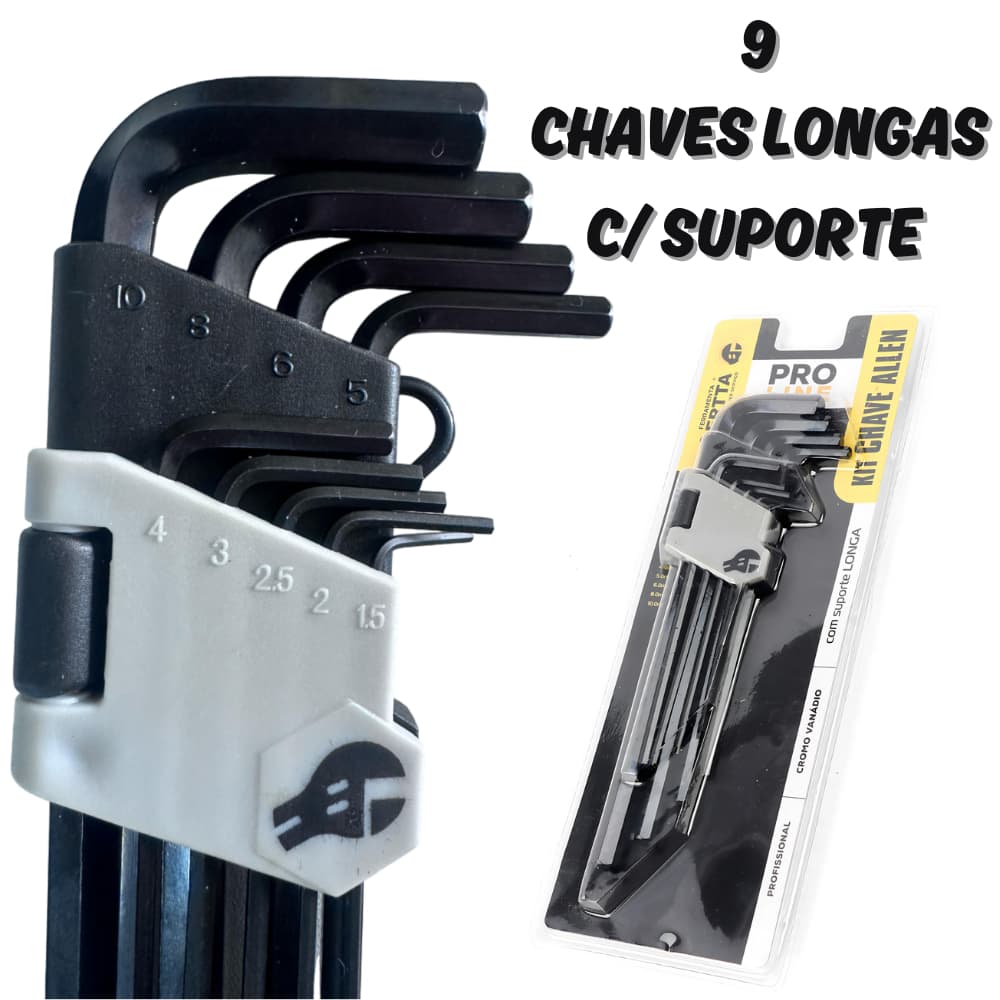 Jogo de Chaves Allen Longa Profissional CERTTA Kit Com 9 Aço Carbono Ferramenta Jardim Casa Chave L