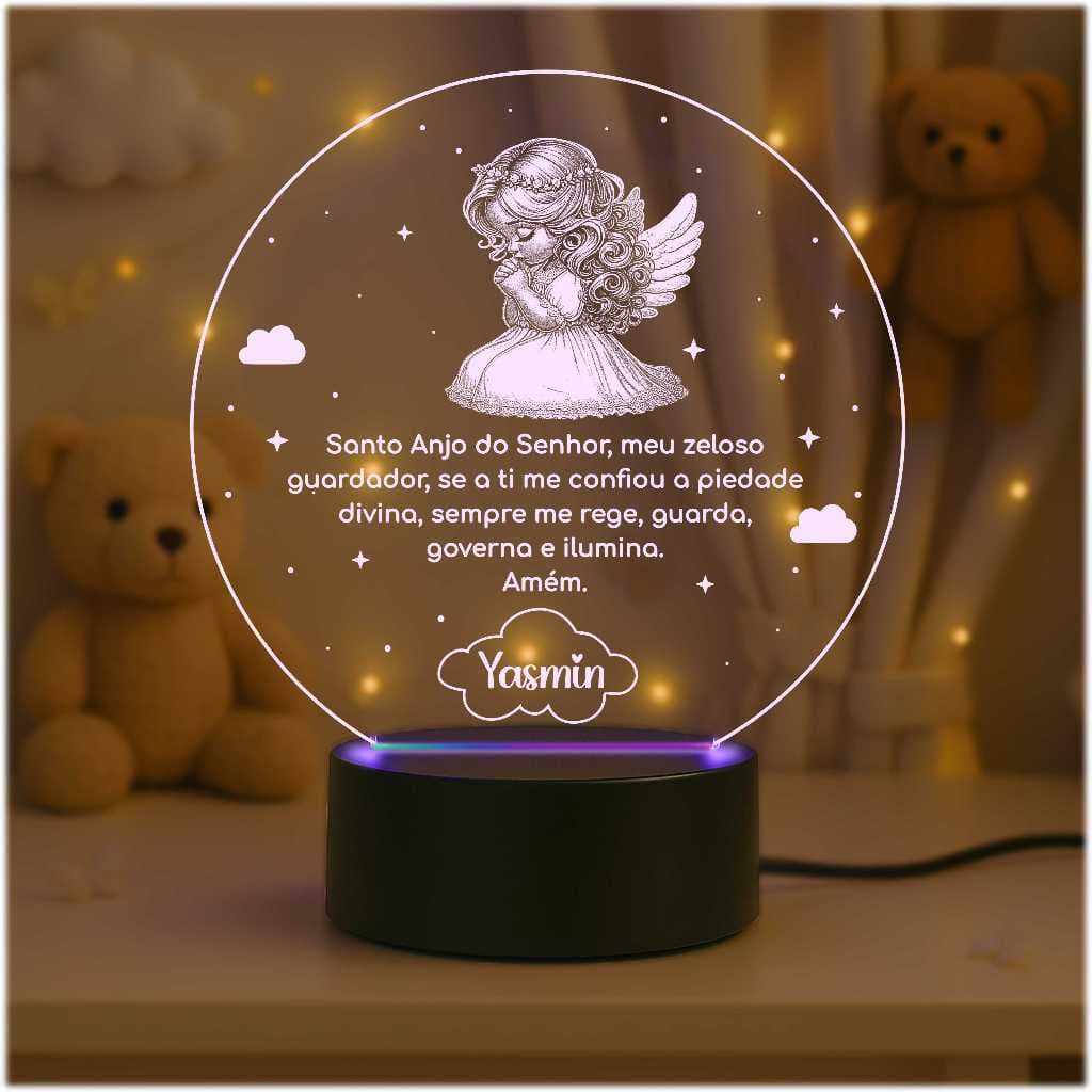 Luminária Oração LED 7 cores RGB Personalizada nome Criança, Proteção Divina, Anjo, Decoração, Bebê, Acrílico, religião,