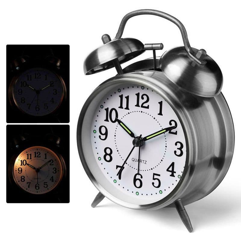 Despertador Relógio De Mesa Analógico Mecanico Led Prata