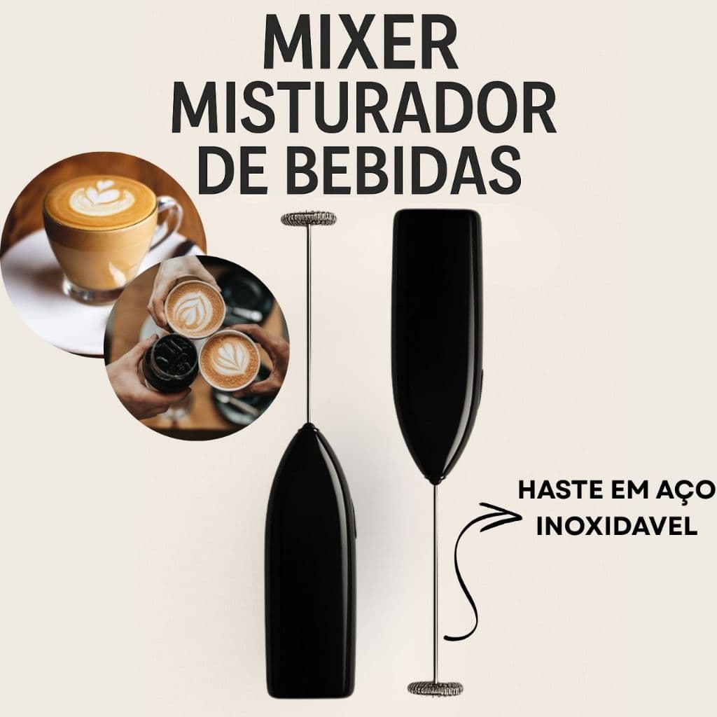 Mini Mixer Misturador De Bebidas Portátil Elétrico Aço Inoxidavel