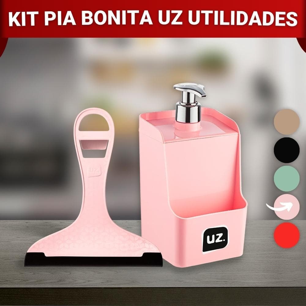 Conjunto Dispenser de Detergente De Pia + Rodinho 500ml Qualidade UZ