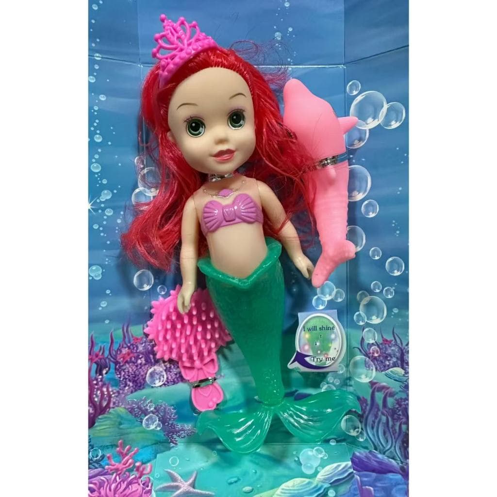 Boneca Sereia Com Cauda Iluminada Acende Luz Colorido + Acessorios Boneca Princesa Coleção