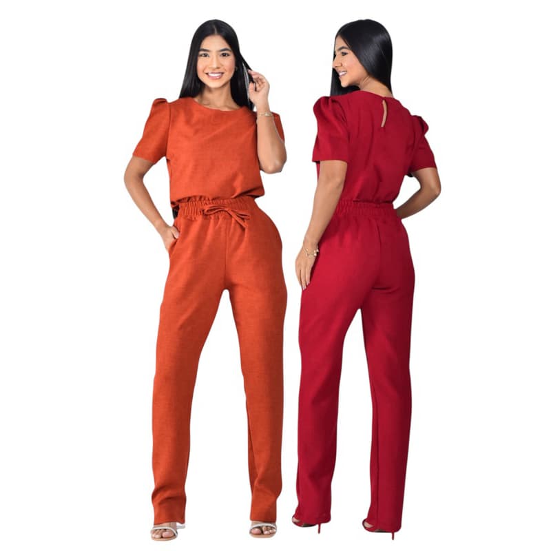 kit 2 Conjunto Feminino de Linho Elegante Sofisticado Casual Calça+blusa scrub uniforme alfaiataria
