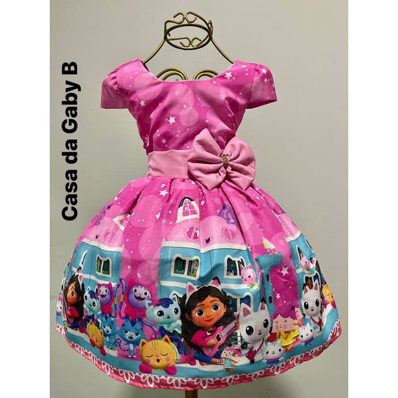 Vestido temático infantil festa aniversário personagem casa Gabi
