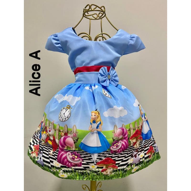 Vestido temático infantil festa aniversário personagem Alice países da Maravilhas