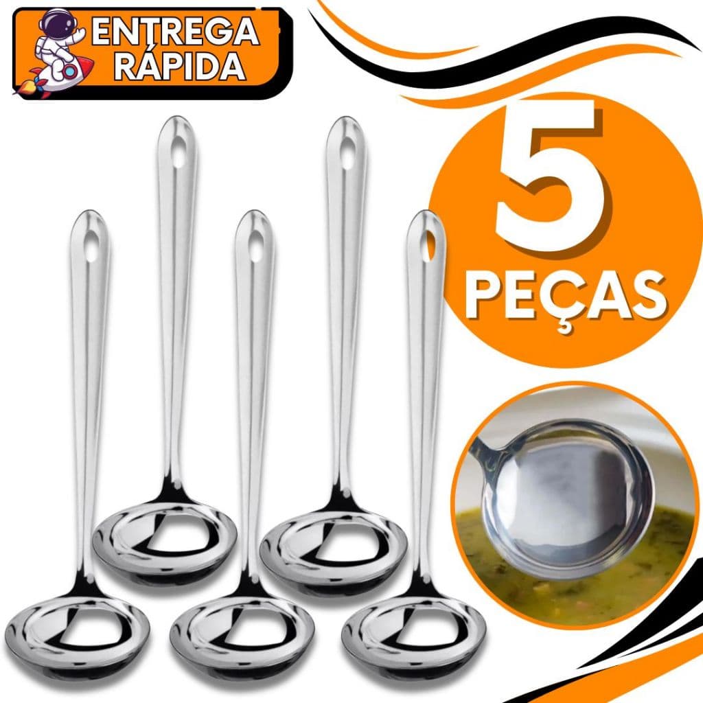 KIT 5 Concha Feijão Sopa Caldos Caldinho  Feijoada Aço Inox Premium Utensilio para Casa Cozinha Restaurante Bar