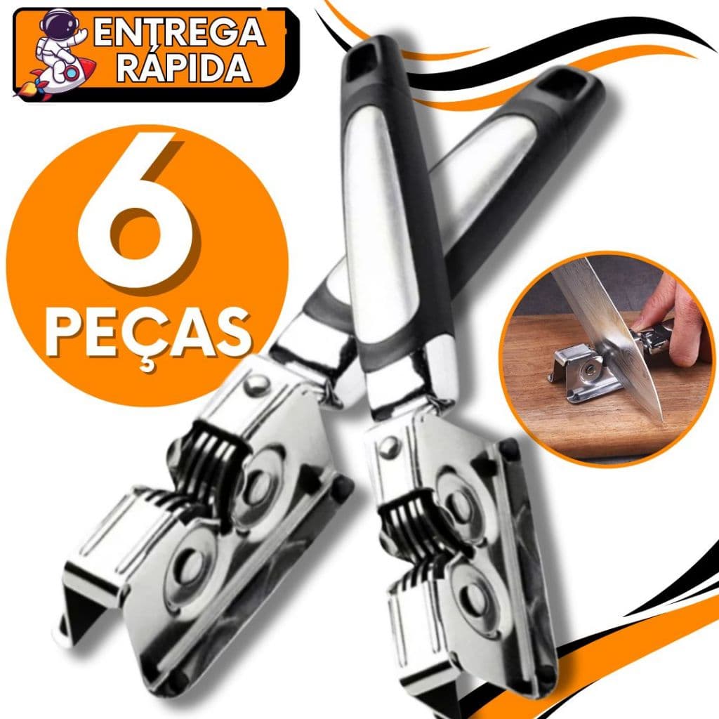 KIT 6 Amolador Afiador de Faca Tesoura Canivete Profissional Inox Resistente para Casa Cozinha Restaurante Bar