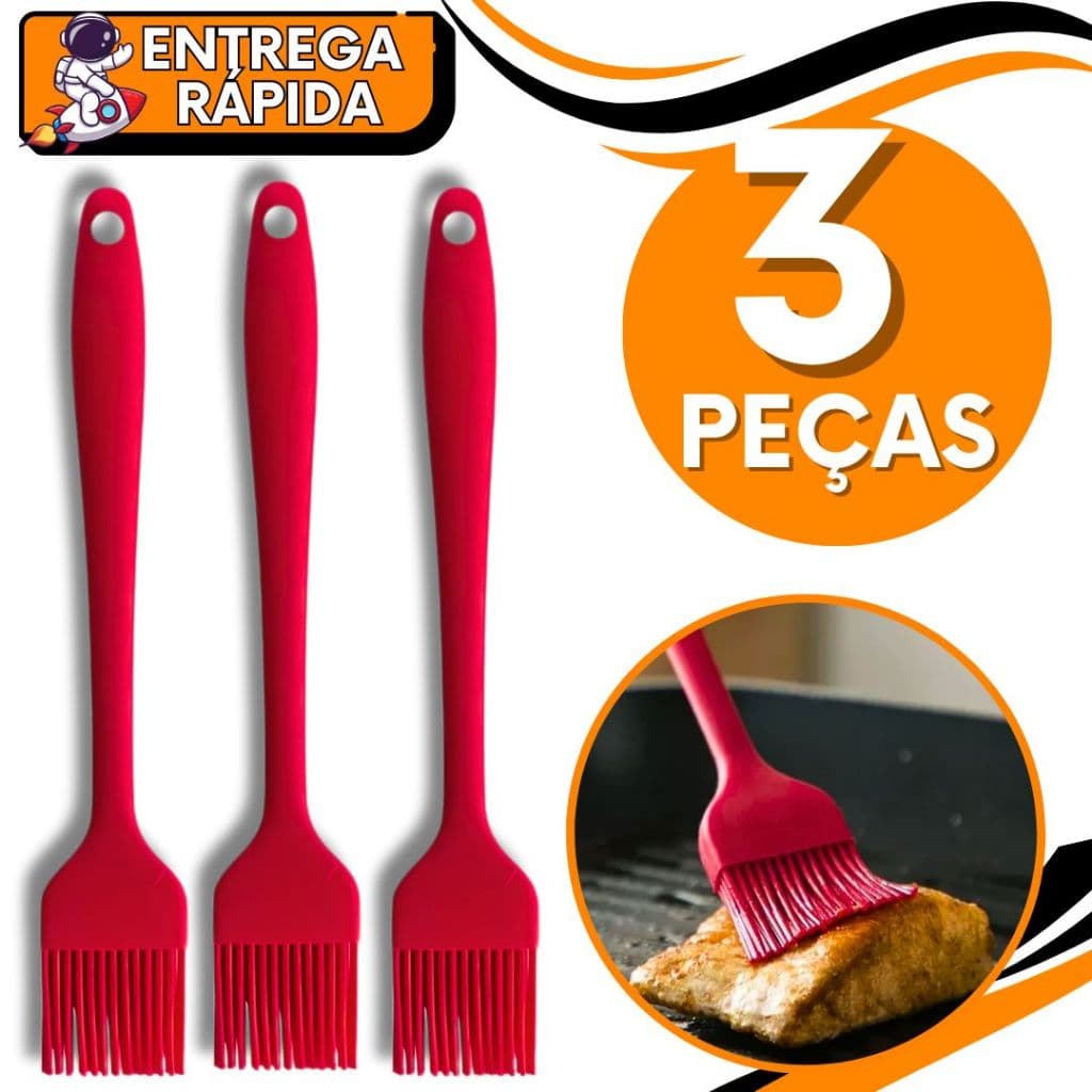 KIT JOGO 3 Pincel de Silicone Resistente Alta e Baixa Temperatura Colorido Culinario Manteiga Unta Tempero Carnes Massas
