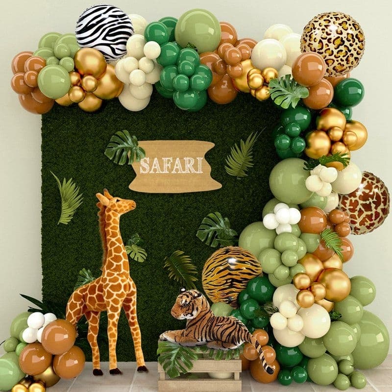 Kit 127 Safari balões estampados+balões+fita+cola kit balões safari floresta verde com dourado balões estampados