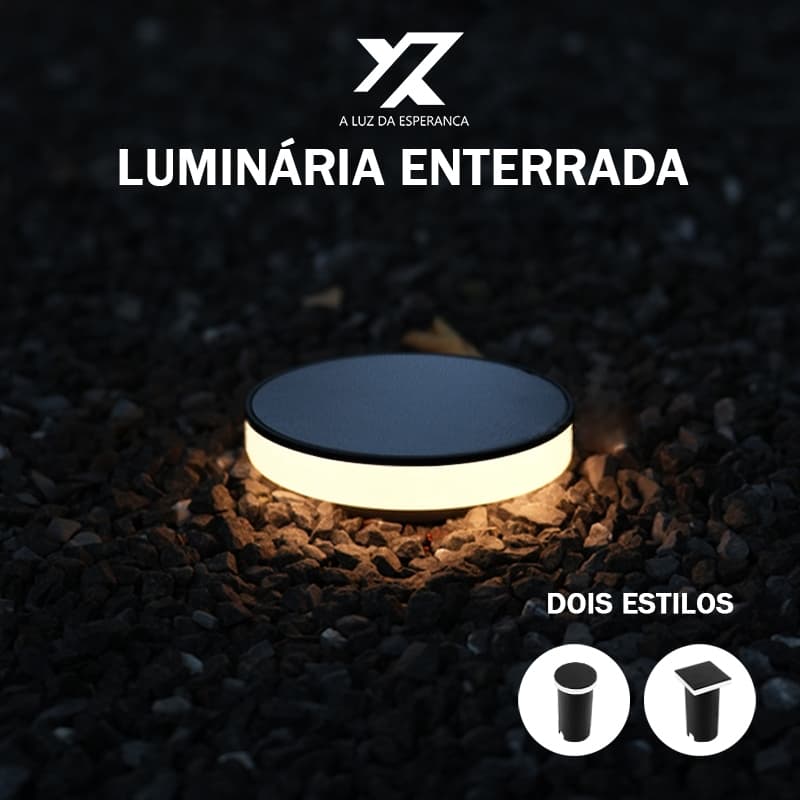 Luminária de solo embutida LED, IP67, tensão dupla 3W, ideal para jardins e pátios ao ar livre.