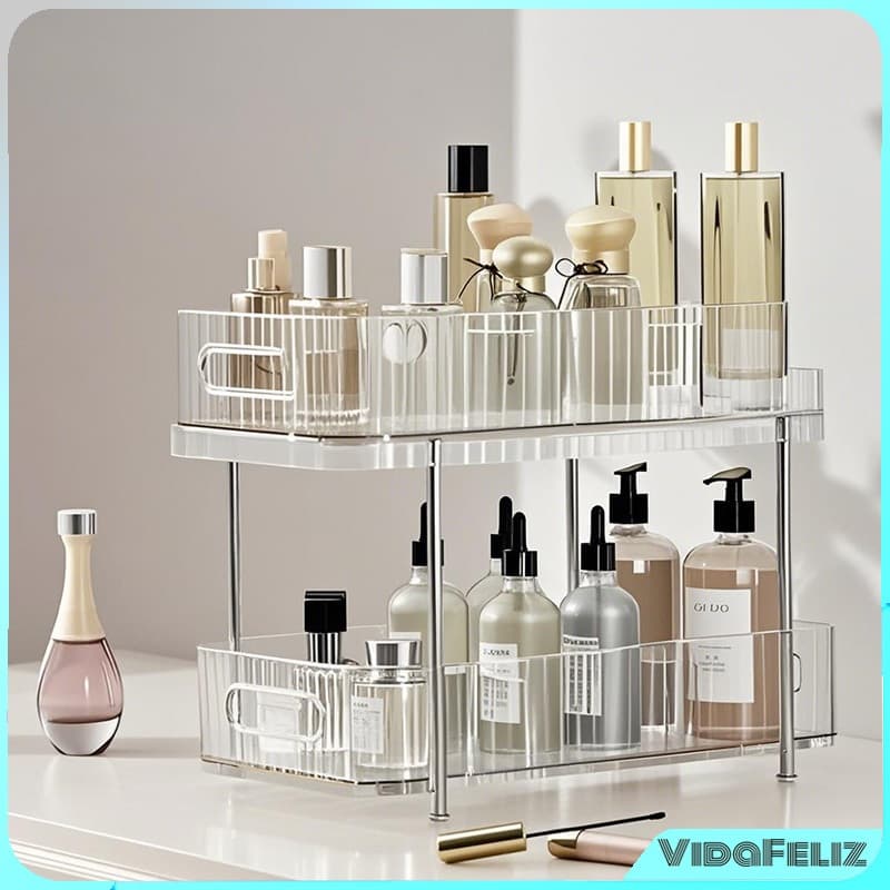 Caixa organizadora de design em camadas para cosméticos, bancadas de cozinha e armazenamento diário