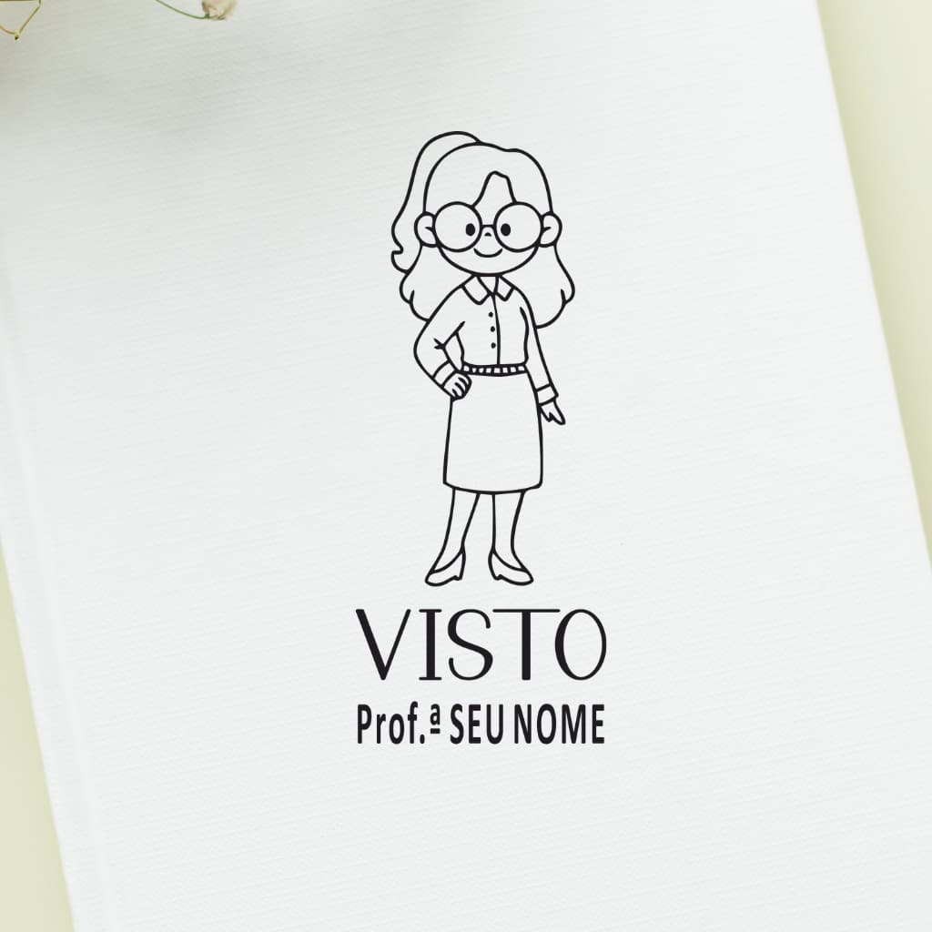 Carimbo Professora de óculos  | Carimbo para professores | Carimbo Visto Personalizado
