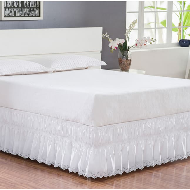 Saia Box Para cama Padrão Perolla  Bordado - Branco