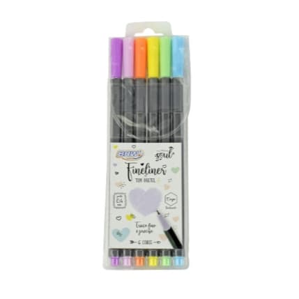 Caneta com ponta porosa fineliner 0.4mm 6 cores pastel brw
