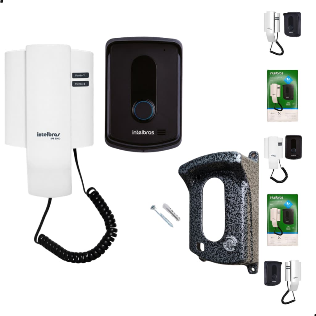 Kit Interfone Porteiro Residencial IPR 8010 Intelbras cabo e protetor Anti Roubo.