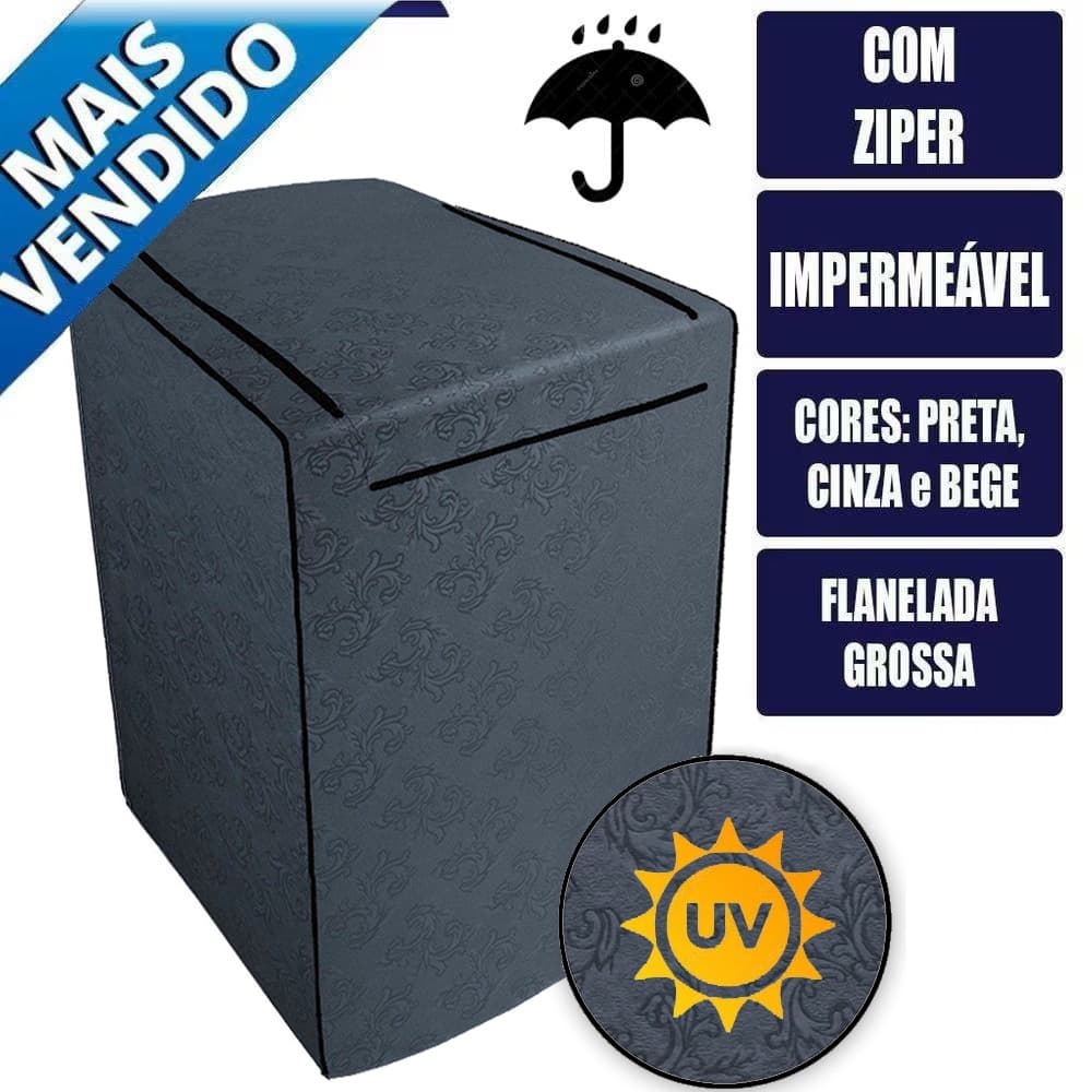 Capa para Máquina de Lavar Impermeável Com Zíper Electrolux Brastemp Consul Colormaq  Korino Flanela