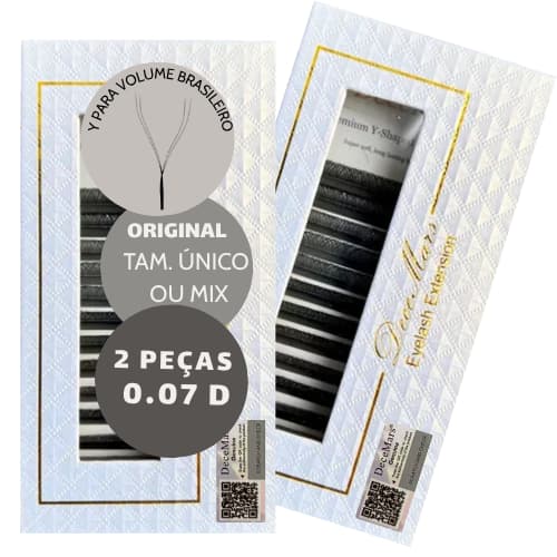 Kit 2 Cílios Decemars YY 0.07D Original Volume Brasileiro Fio Y Extensão Cilios Adesivo Retenção