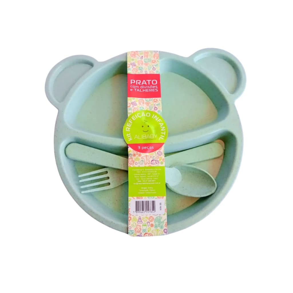 Kit Prato Alimentação Com 3 Peças Refeição Bebe Pratos Infantil Plástico Resistente Divisórias