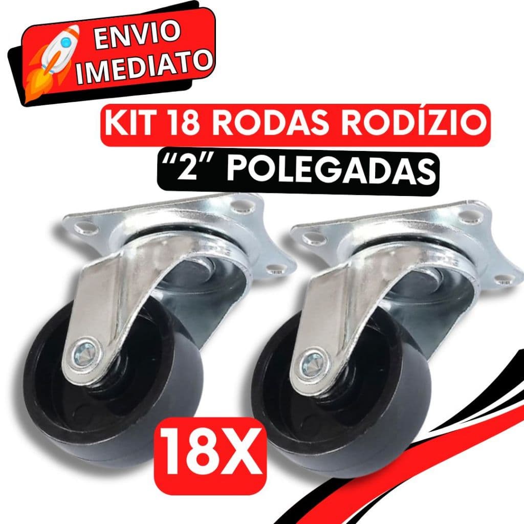KIT 18 Roda Rodízio Giratório Rodinha de Móveis Reforçada Resistente "2" Polegadas Preta para Vaso Suporte Cabeceira