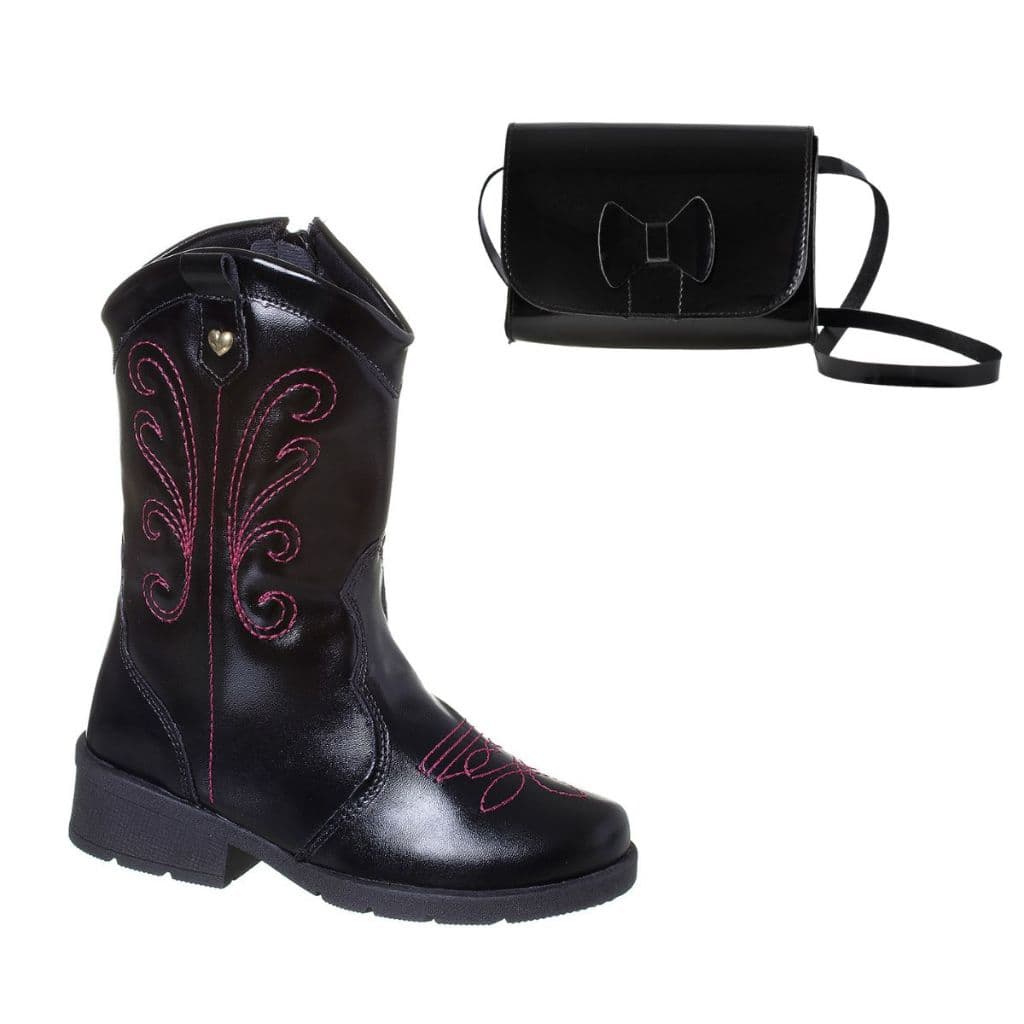 Bota Texana Menina E Bolsa Infantil Menina Blogueira Coturno Feminina Infantil Saltinho Cano Longo Country