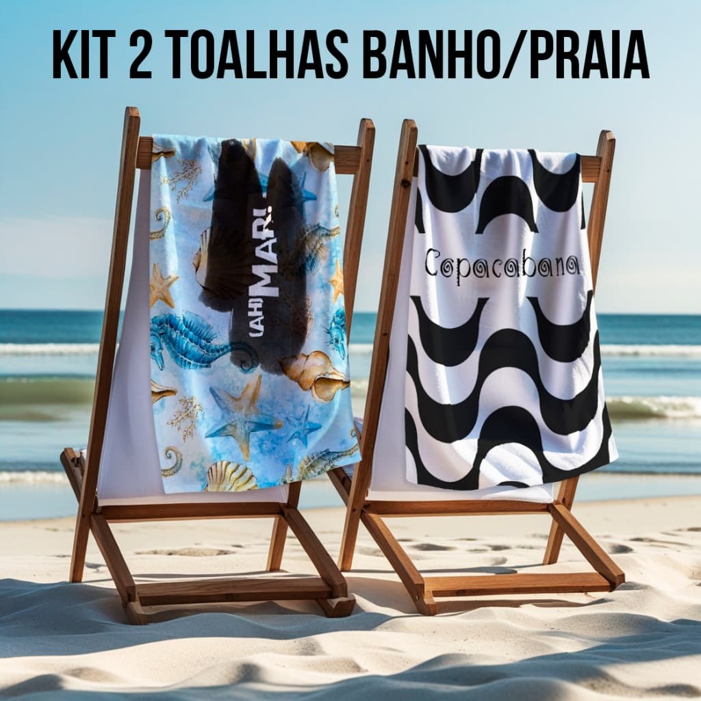 Kit 2 Toalha de Praia/Banho e Piscina, Estampadas com Toque de Algodão Peluciado Premium.