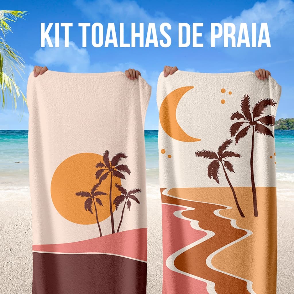 Kit 2 Toalhas Praia & Piscina – Toque Aveludado, Alta Absorção, Algodão Premium