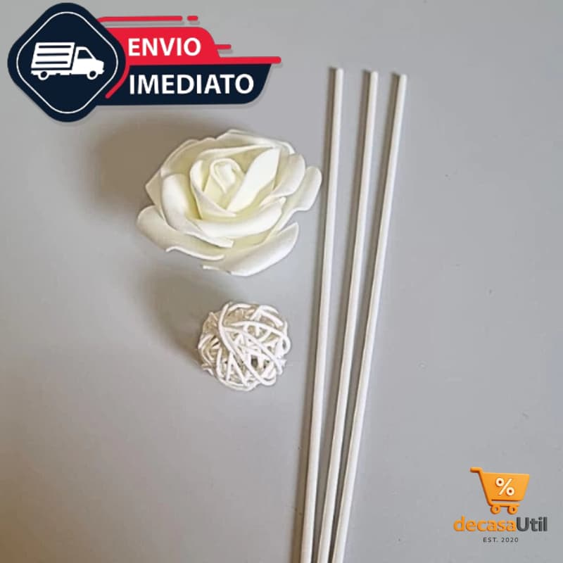 Kit 9 Varetas Fibra de Algodão Para Difusor Decorativa - Flor Rosa Junco 24cm