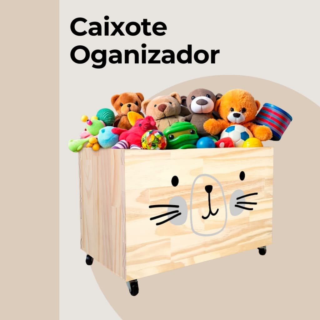 Caixote de Madeira para Brinquedos, Caixa Organizadora de Madeira, Baú de Madeira com rodas