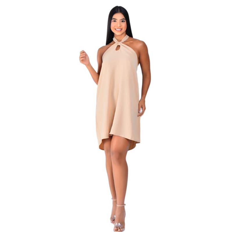 Vestido Gola de amarrar Dunas crepe leve Elegante Sofisticado Verão costa aberta Confortável