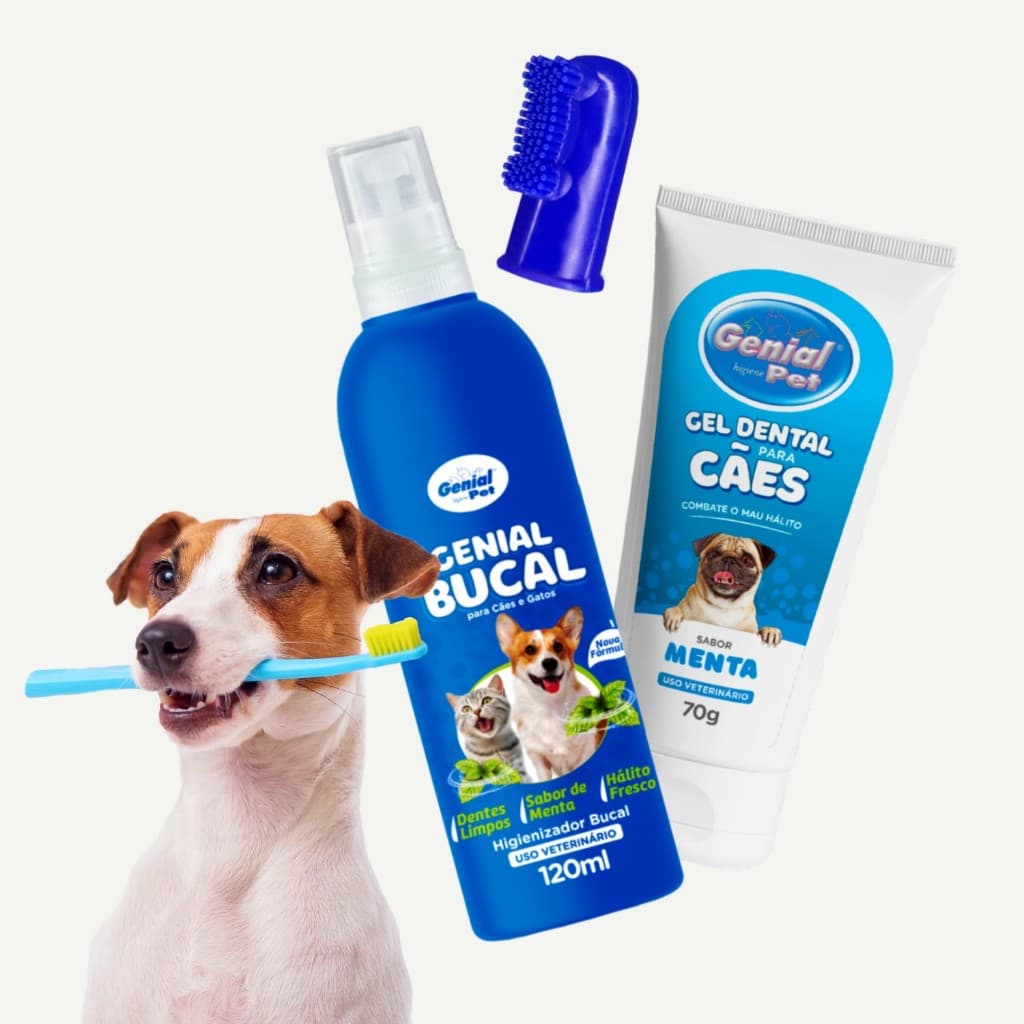 Kit Completo Higiene Bucal Cachorro e Gato Gel Creme Dental E Spray Bucal Pet Escova Dente Elimina mau Hálito