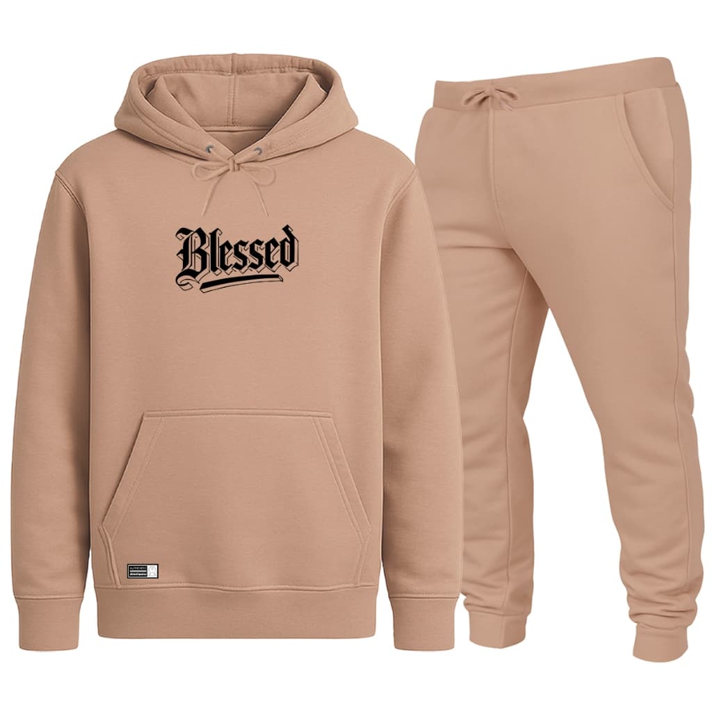 Kit Conjunto Moletom Blusa de Frio Blessed Abençoado Masculino Casaco Blusa Calça Agasalho Masculino