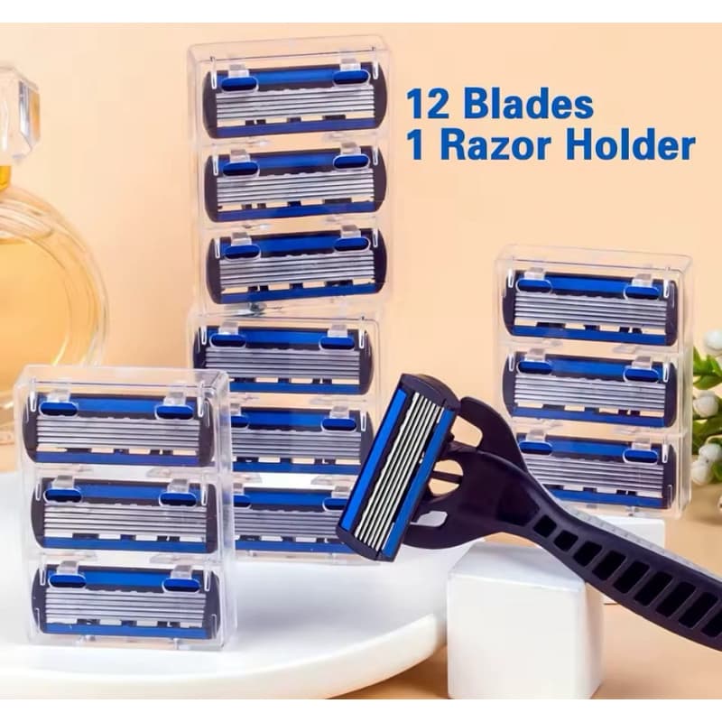 1 gilete mais 12 lâminas/portátil feminino navalha de segurança manual 6 camadas de aço inoxidável depilação barbear