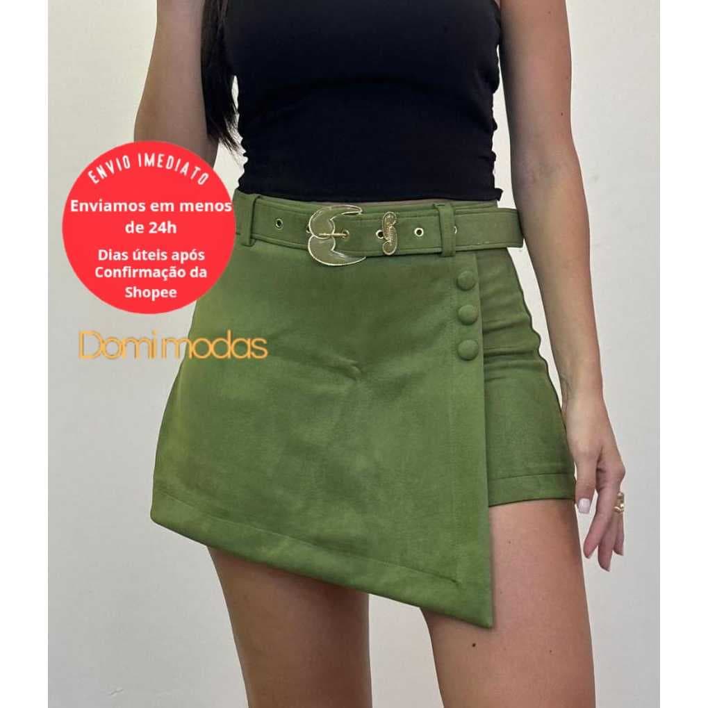 Domi Modas Short Saia Veludo Com Cinto Minimalista A001
