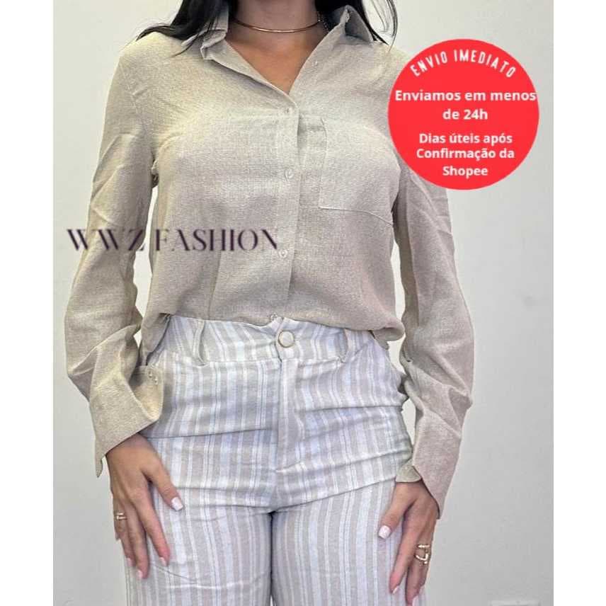 Camisa Social Feminina Linho Manga Longa Estilosa 152