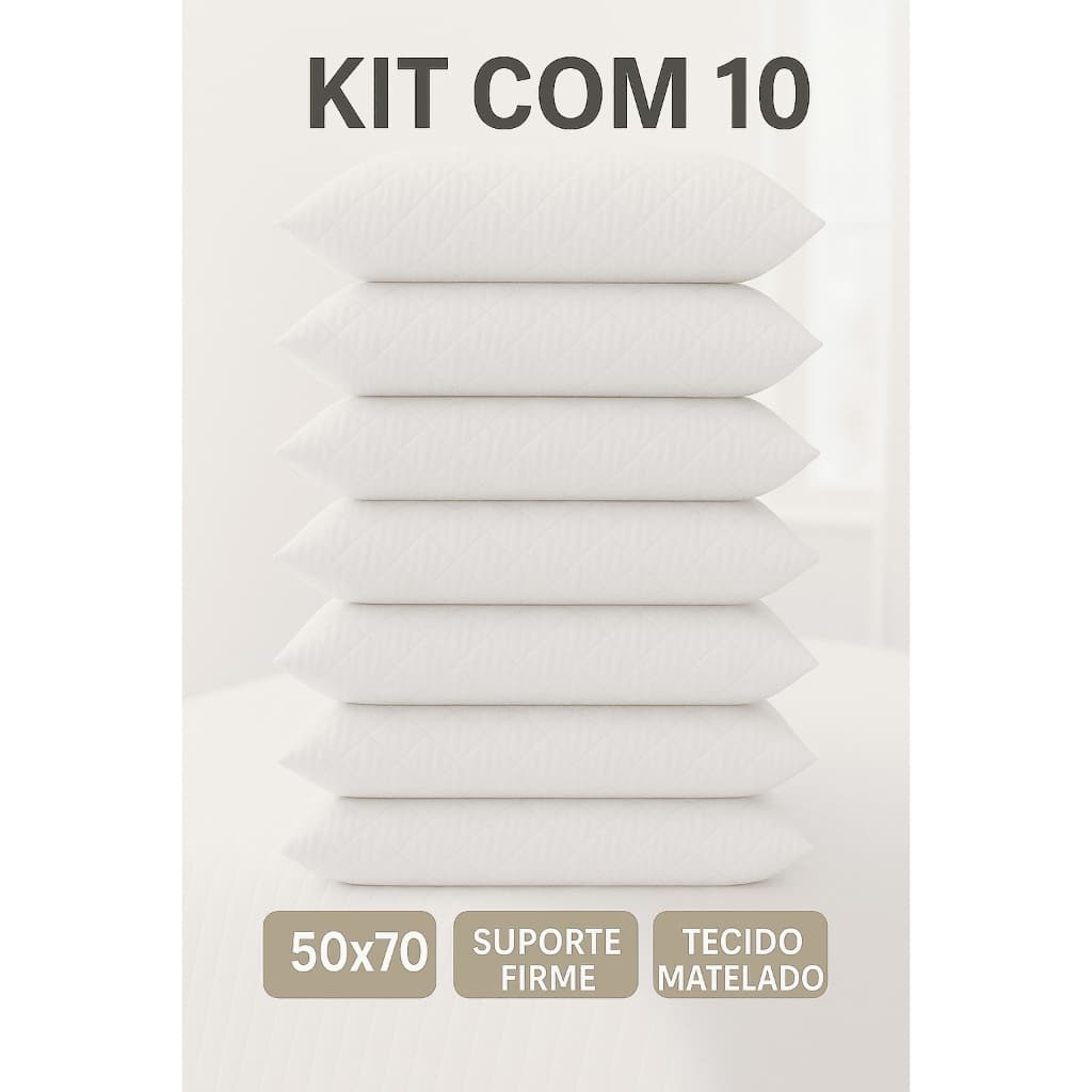 Kit Com 10 Travesseiros Brancos Matelado Hotel Pousada 70x60 Confortavel