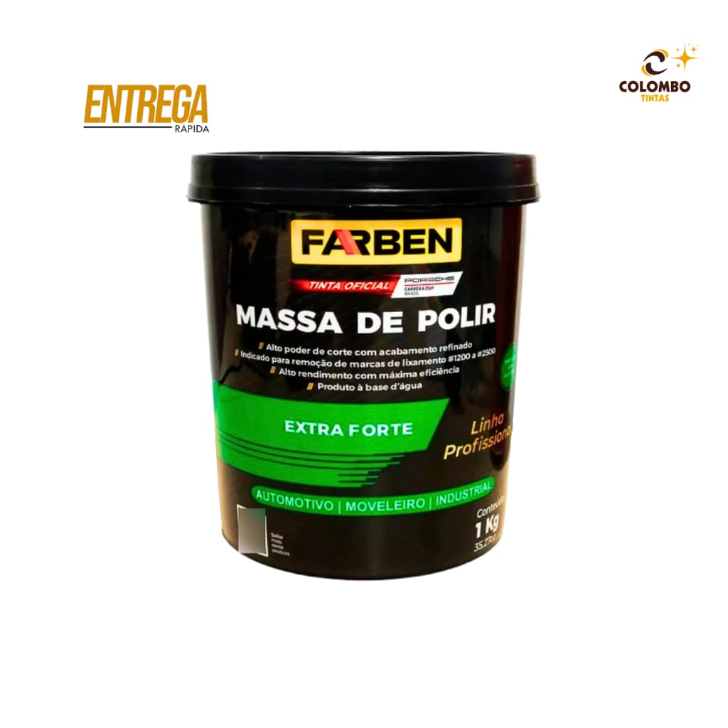 Massa de Polir Farben 1kg | Alto Rendimento | Não Mancha Borrachas e Plásticos - Oferta Especial