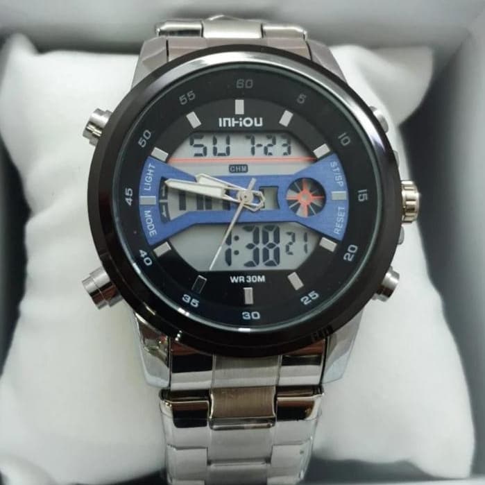 Relógio Masculino Ana-digi Metal A Prova D'Água Marca Inhou Modelo 1925 46mm
