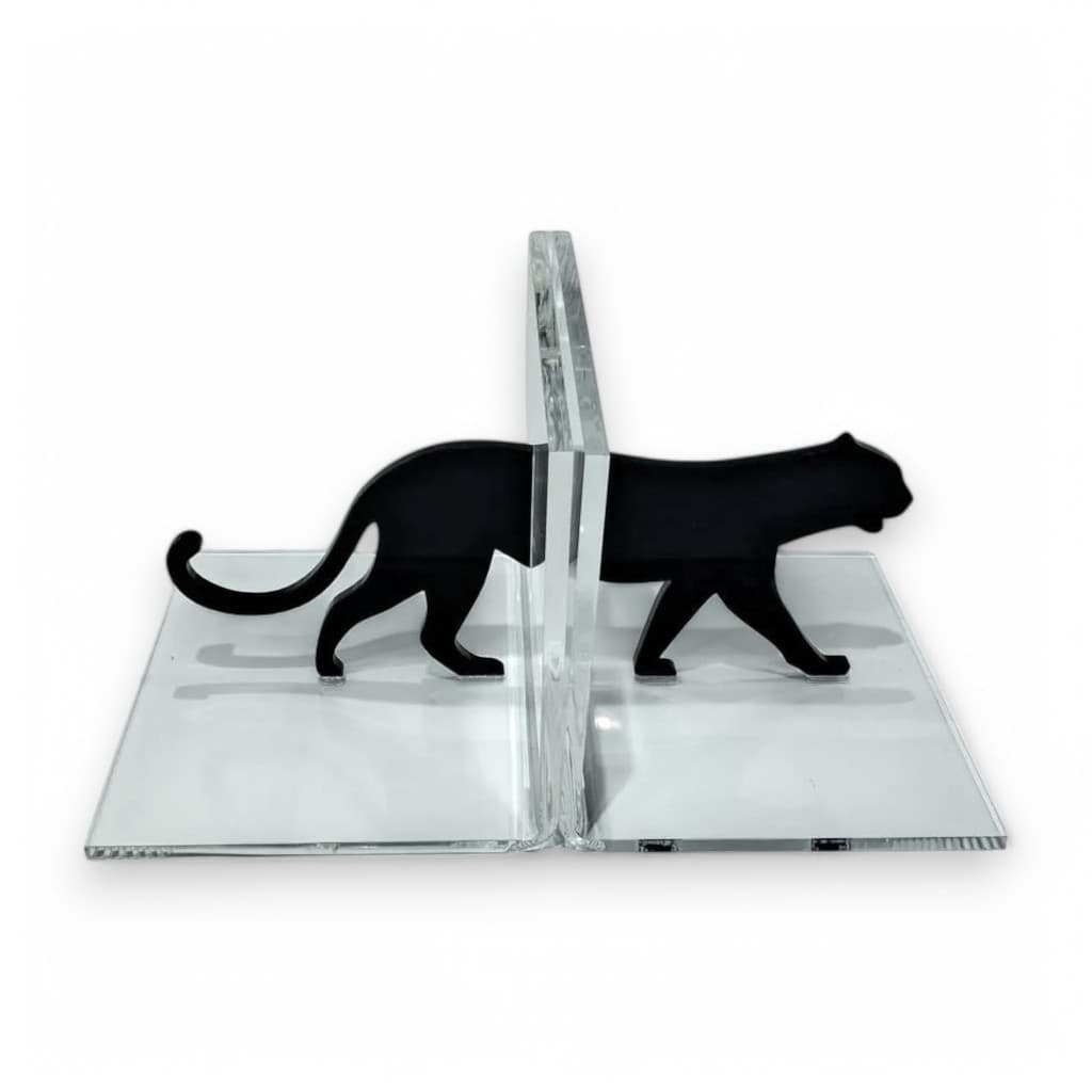 Aparador De Livros Em Acrílico Cristal E Preto - Modelo Pantera