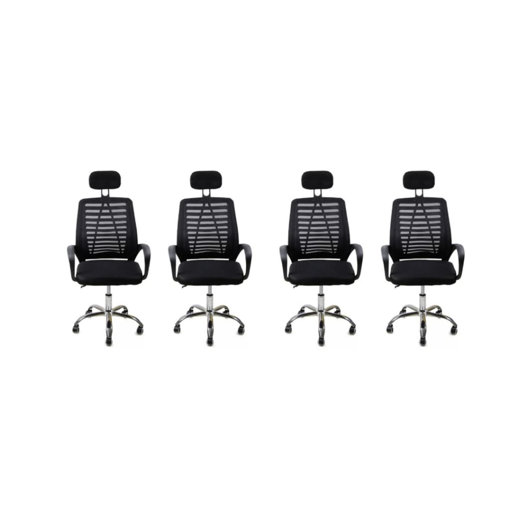 Kit 4 Cadeiras Escritório Giratória Cor Preto Estofado Mesh Com Apoio Encosto Para Cabeça
