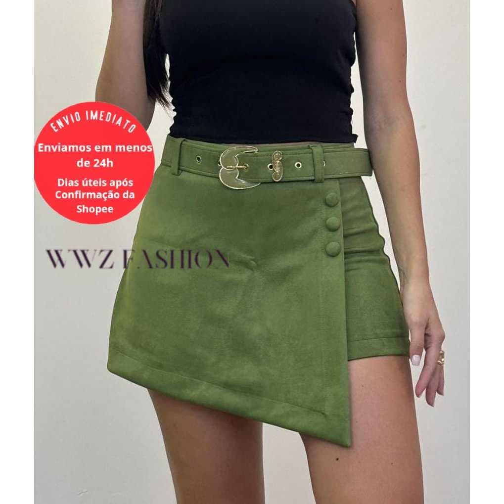 Short Saia Veludo Com Cinto Minimalista A001