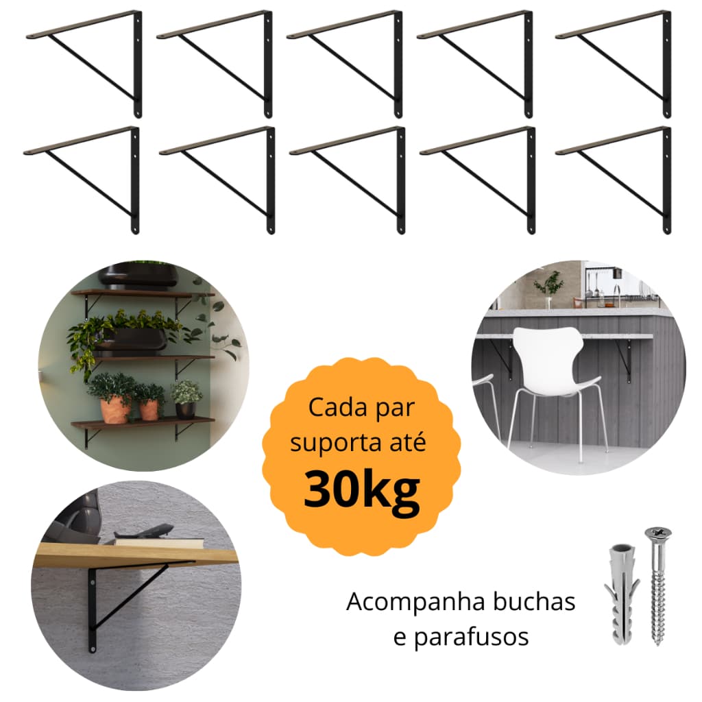 Kit 10 Suportes Cantoneiras Mão Francesas 20cm 25cm 35cm 40cm 50cm