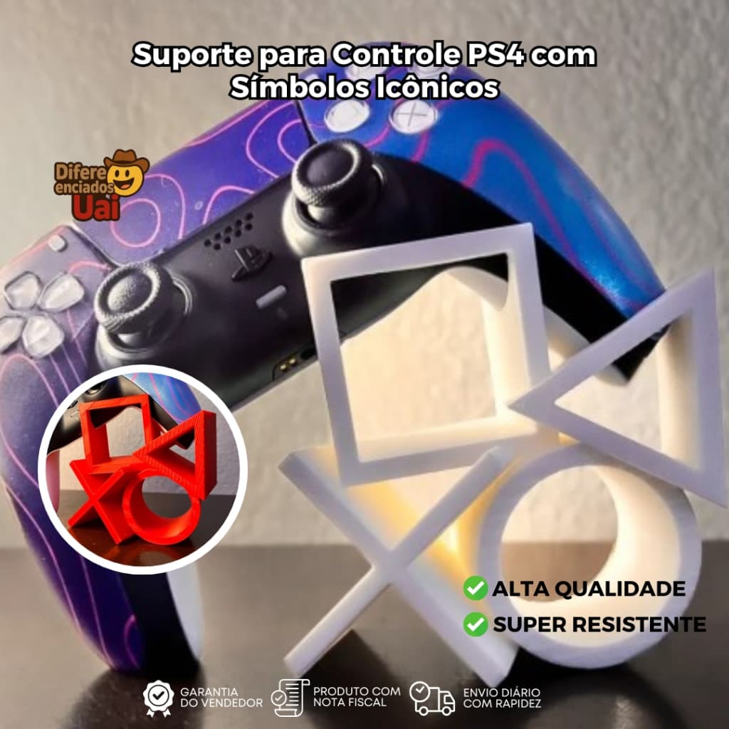 Suporte Controle PS4 Geek Símbolos Icônicos Organizador Gamer Criativo ABS