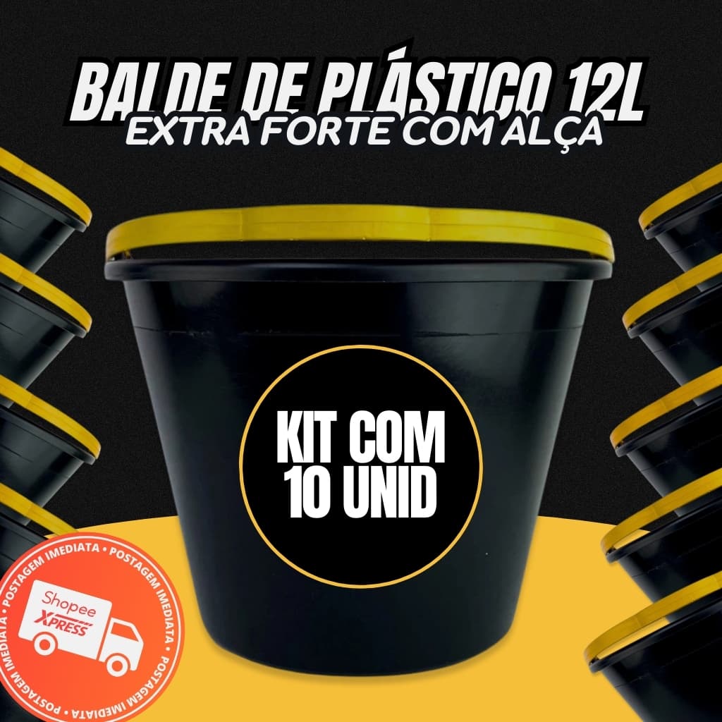 Baldes De Plástico Com Alça 12 Litros 10 Unidades