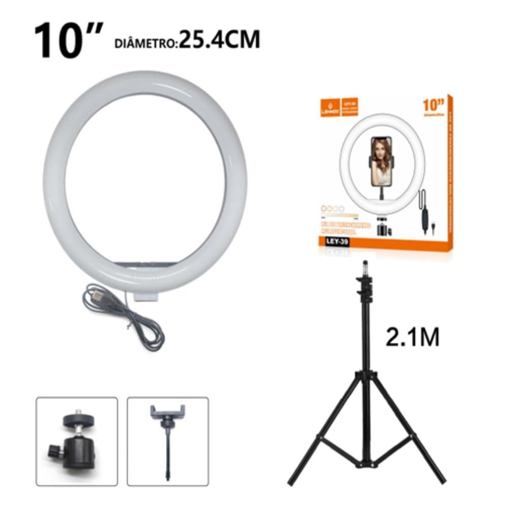 Ring Light Iluminador 10 Polegadas Com Tripé De 2.10 Metro