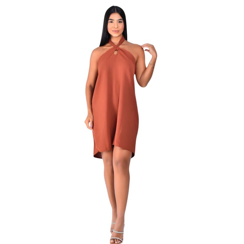 Vestido tendencia Gola Transpassada de amarração simples Elegante Casual Verão Estiloso confortável