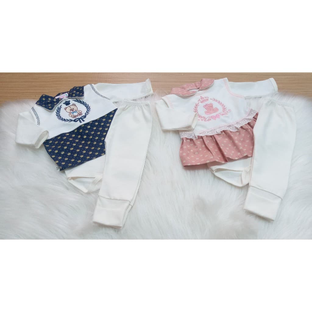Roupas de Bebe Conjunto Pagão Luxo 3 Peças Macacão Colete Mijão 100% Algodão Menina Menino